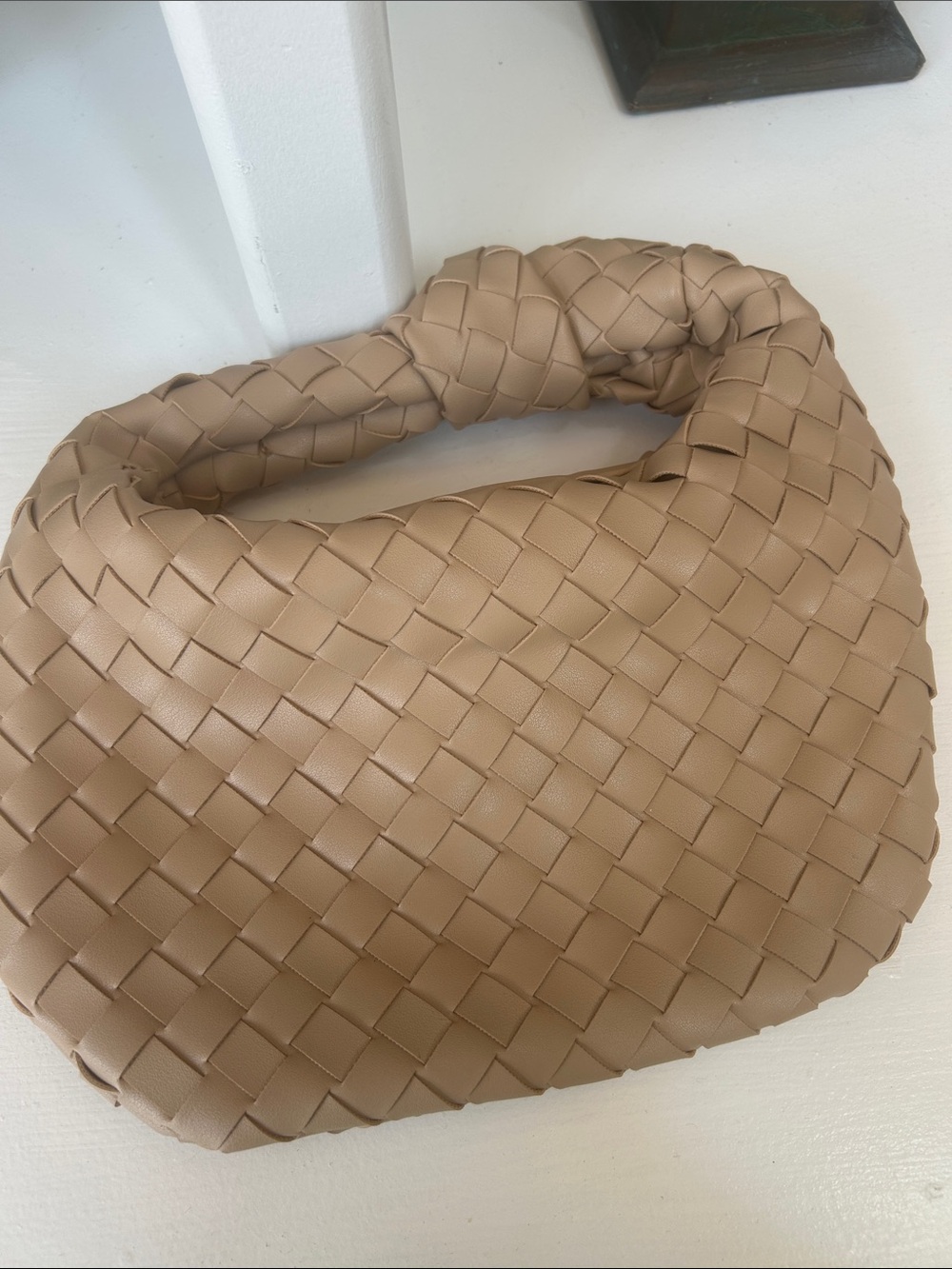 Woven Hobo Shoulder Bag in Taupe